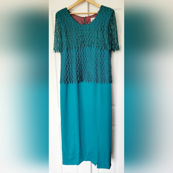 Jill Paige Originals Women's Special Occasions Maxi Dress Emerald/Teal Lace 20 - Picture 6 of 15